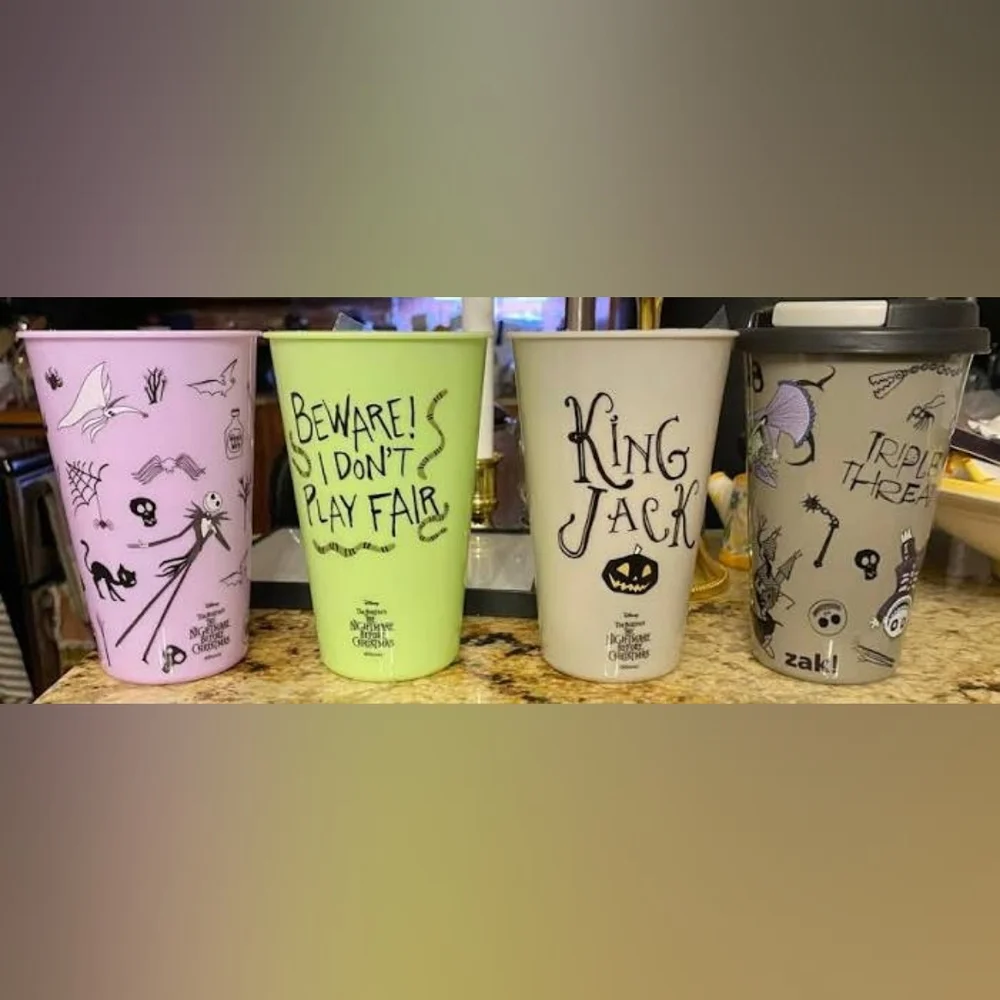 Disney The Nightmare Before Christmas 4 Pack Tumblers W/ Lids Black Green Purple